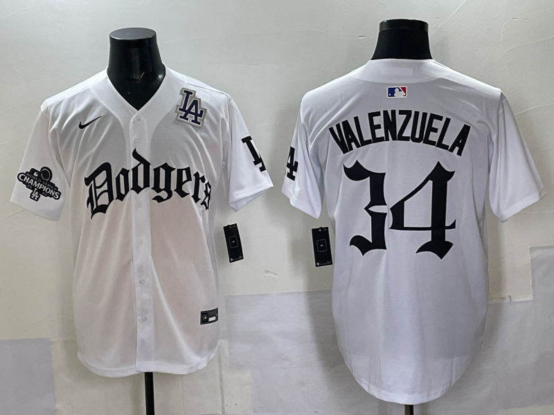 Men Los Angeles Dodgers  #34 Valenzuela white Nike 2025 MLB jersey 004